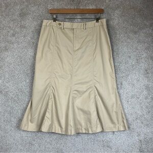 Lauren Ralph Lauren Skirt Womens 14 Tan Cotton Midi Flare Front Zip- 3995